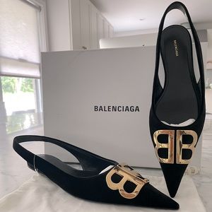 Balenciaga Black velour flats